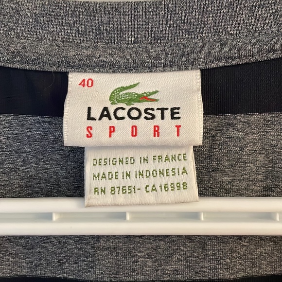 Grey and blue striped ladies Lacoste shirt - Picture 3 of 5